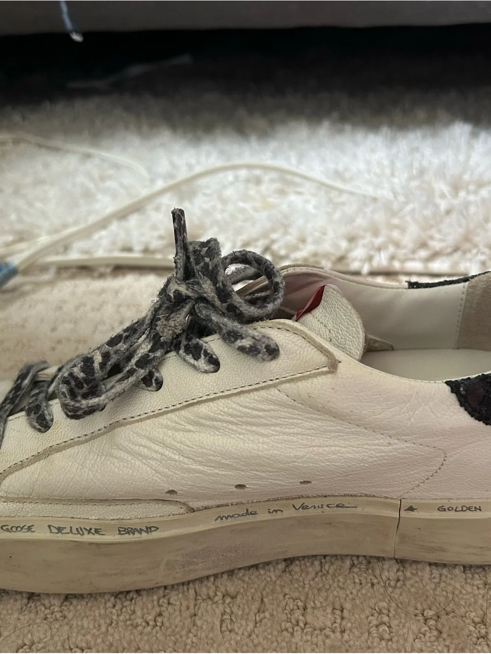 Golden Goose Hi Star Leopard Star and Laces, Black Glitter Heel Size 40 - Picture 8 of 9